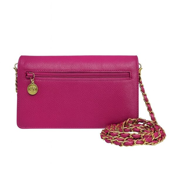 CHANEL Caviar Classic Leather Wallet Chain Flap Pink Purse Crossbody WOC - Picture 4 of 16